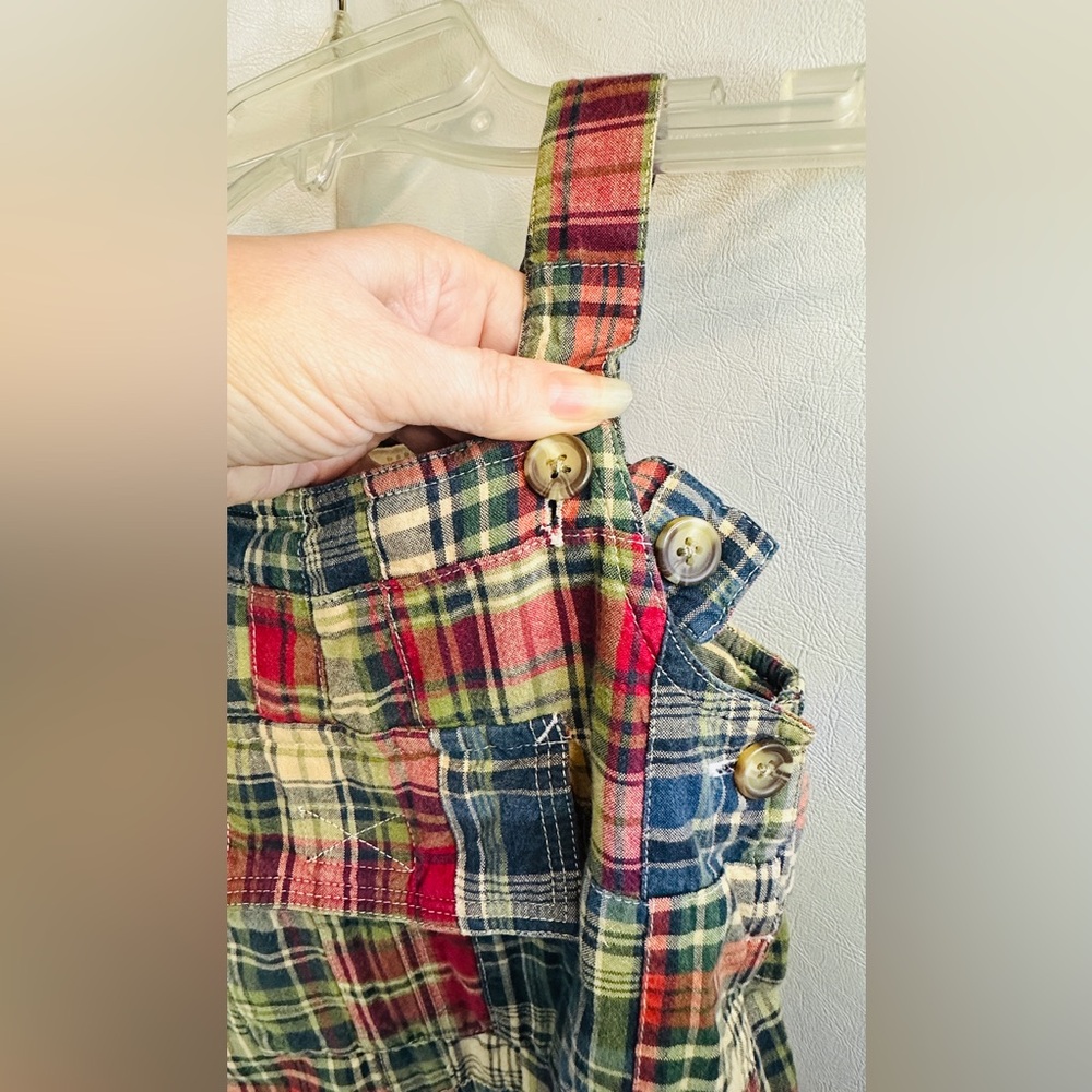 Vintage Baby Gap Madras Plaid Patchwork Snap Overalls Size 24 Months Unisex - Picture 4 of 5